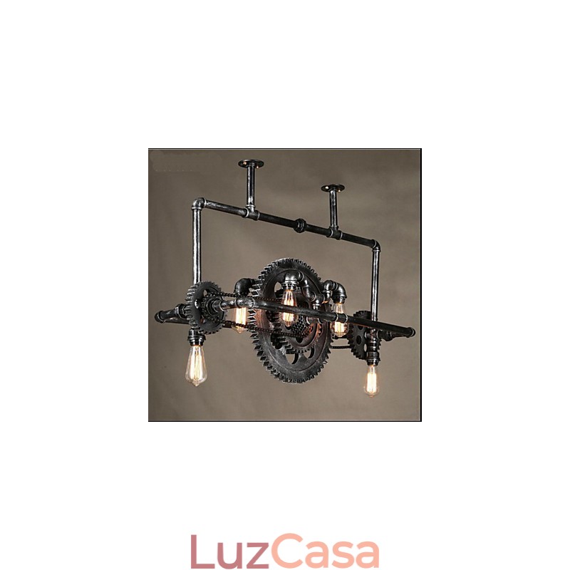 Candelabro de tubo de ferro industrial Wind gear lâmpada suspensa