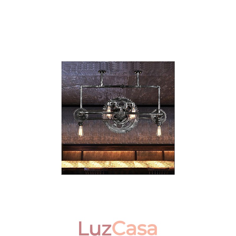 Candelabro de tubo de ferro industrial Wind gear lâmpada suspensa