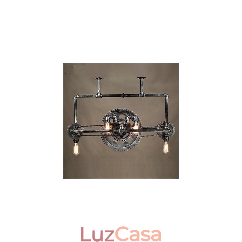 Candelabro de tubo de ferro industrial Wind gear lâmpada suspensa