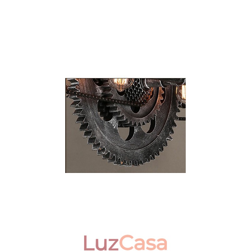 Candelabro de tubo de ferro industrial Wind gear lâmpada suspensa