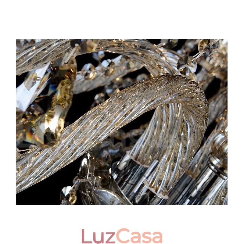 Lustre moderno de cristal K9 cor conhaque retrô com 8 luzes
