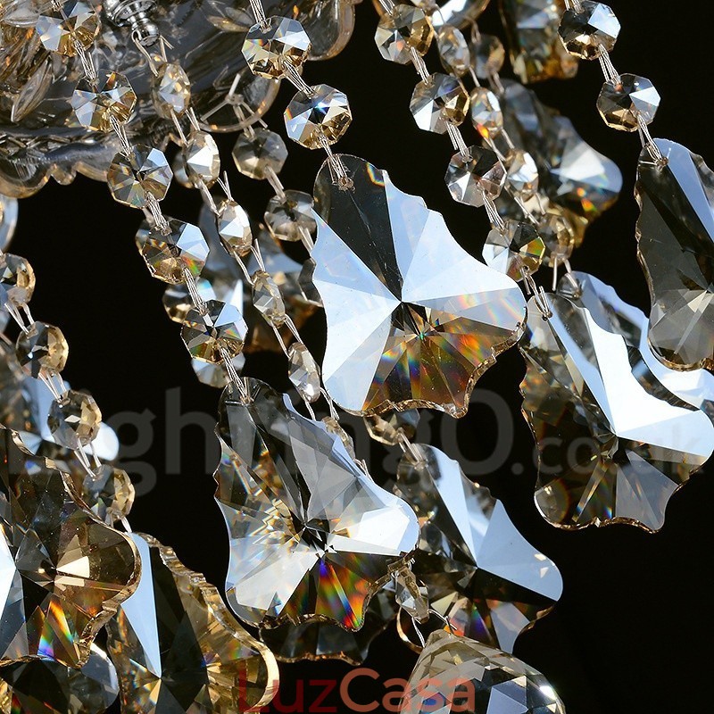 Lustre moderno de cristal K9 cor conhaque retrô com 8 luzes