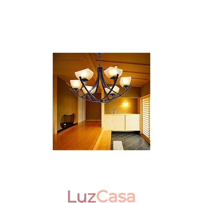 Luminária pendente de inspiração antiga com 6 luzes