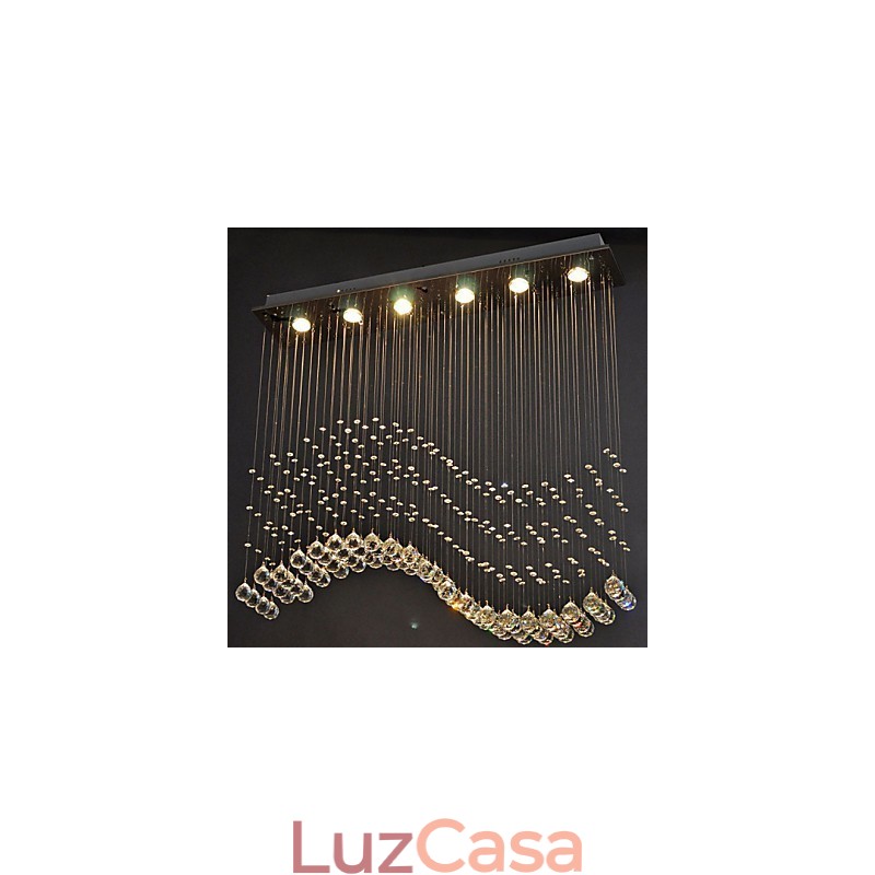Luminária pendente 6 luzes moderna prata canpoy transparente cristal ondas luminárias de teto