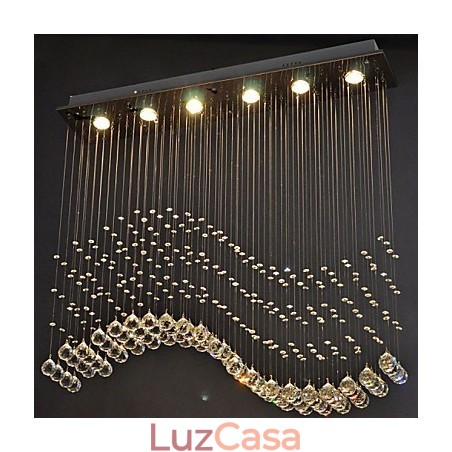 Luminária pendente 6 luzes moderna prata canpoy transparente cristal ondas luminárias de teto Luminária pendente 6 luzes moderna prata canpoy transparente cristal ondas luminárias de teto