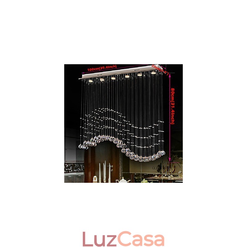 Luminária pendente 6 luzes moderna prata canpoy transparente cristal ondas luminárias de teto