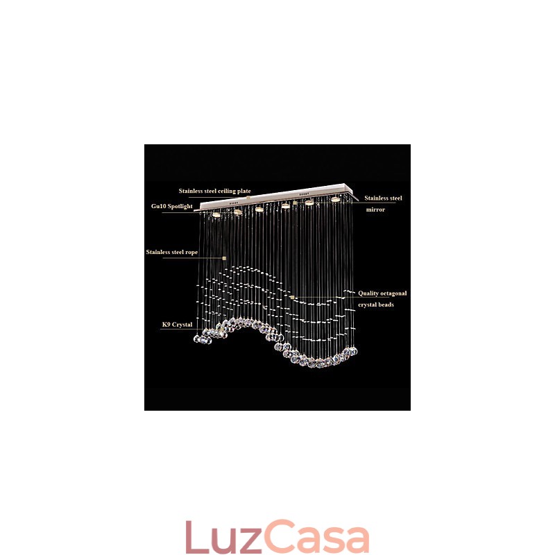Luminária pendente 6 luzes moderna prata canpoy transparente cristal ondas luminárias de teto