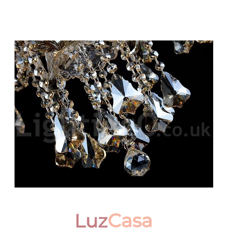Lustre moderno de cristal K9 cor conhaque retrô com 8 luzes