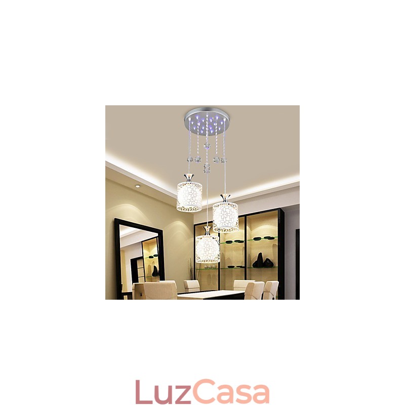 Luminária de ferro forjado contemporânea e contraída com três luzes de cristal criativas