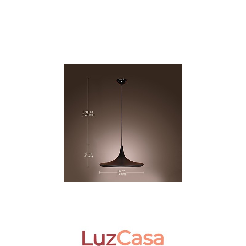 Luminária pendente contemporânea de alumínio com cúpula preta