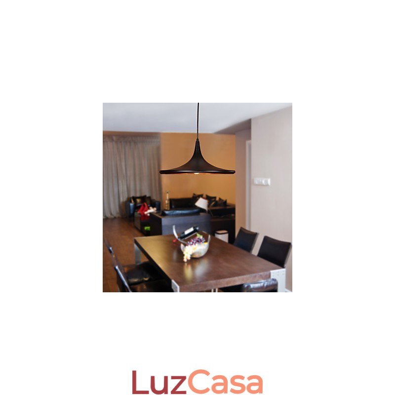 Luminária pendente contemporânea de alumínio com cúpula preta