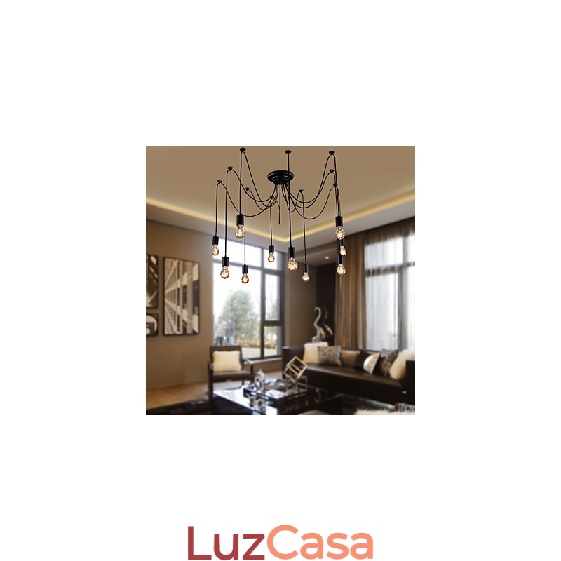 Lustre Vintage Design Lâmpadas Incluídas Living 10 Luzes Pendente Luz