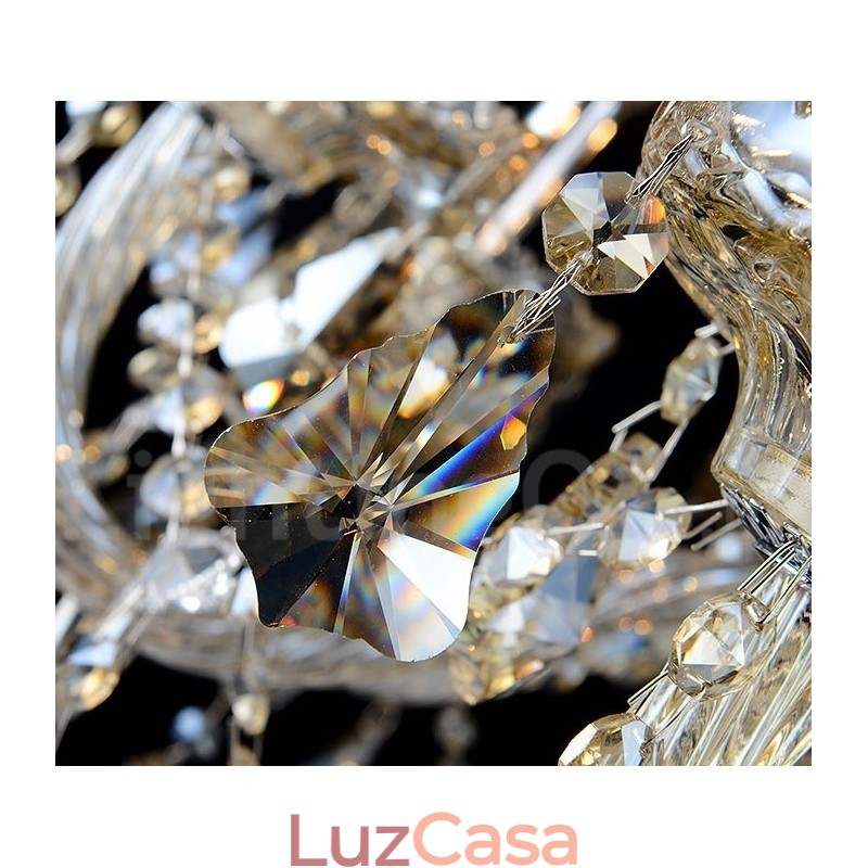 Lustre moderno de cristal K9 cor conhaque retrô com 8 luzes