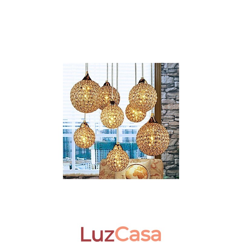Luminária pendente moderna contemporânea de cristal globo galvanizado em metal