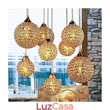 Luminária pendente moderna contemporânea de cristal globo galvanizado em metal Luminária pendente moderna contemporânea de cristal globo galvanizado em metal
