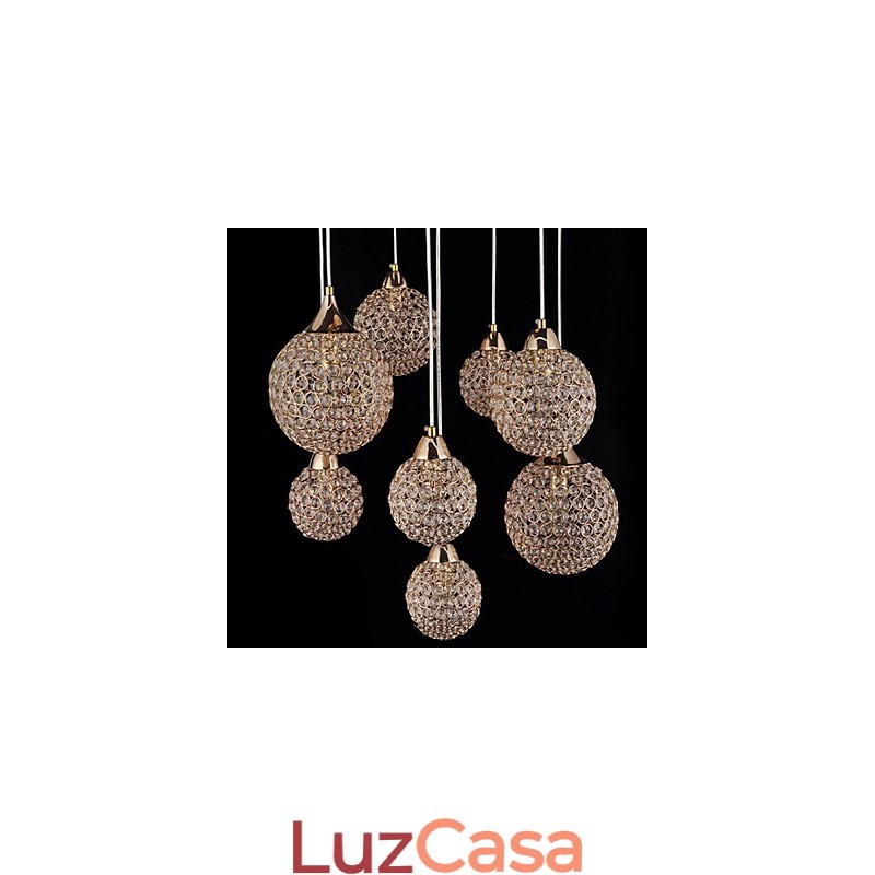 Luminária pendente moderna contemporânea de cristal globo galvanizado em metal