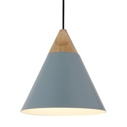 Mini Luminária Pendente Cone Artística 1 Luz Acabamento Mordern Simplicity Preto Branco Azul Poeira Alumínio e Madeira Droplight