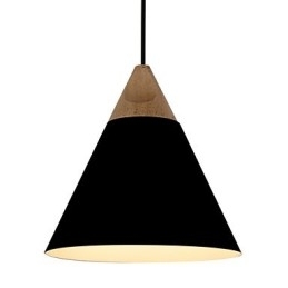 Mini Luminária Pendente Cone Artística 1 Luz Acabamento Mordern Simplicity Preto Branco Azul Poeira Alumínio e Madeira Droplight