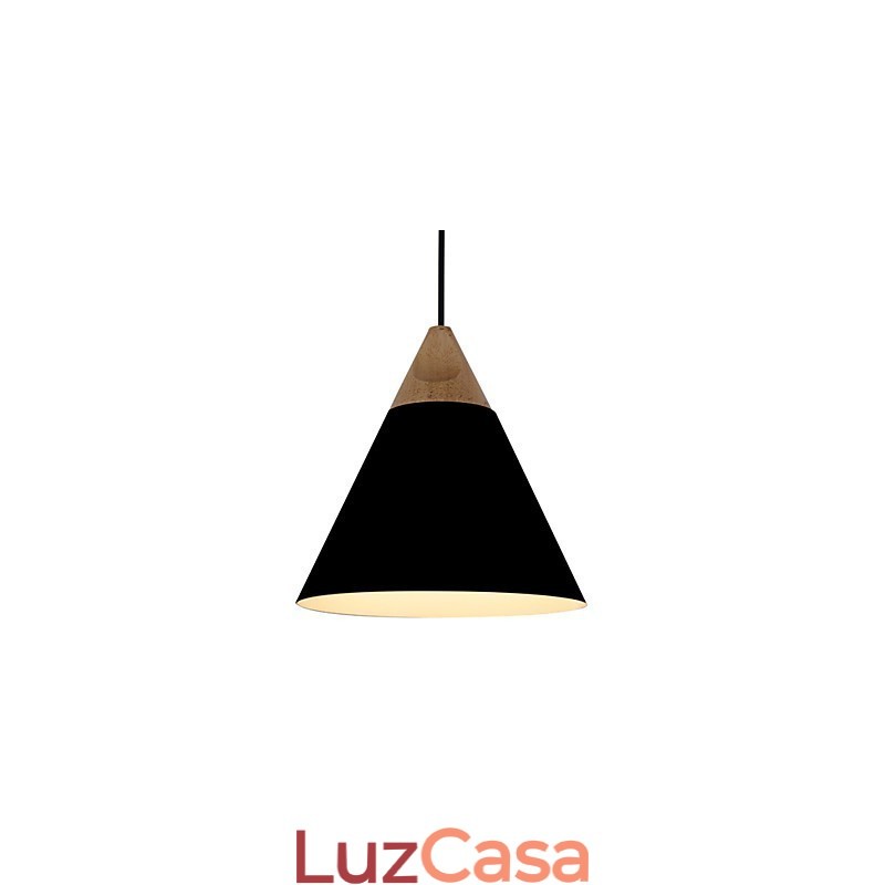 Mini Luminária Pendente Cone Artística 1 Luz Acabamento Mordern Simplicity Preto Branco Azul Poeira Alumínio e Madeira Droplight
