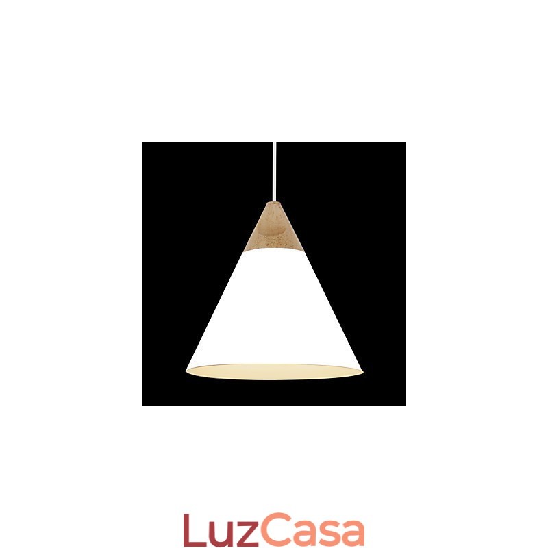 Mini Luminária Pendente Cone Artística 1 Luz Acabamento Mordern Simplicity Preto Branco Azul Poeira Alumínio e Madeira Droplight