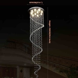 Lustre de cristal moderno com pingente de luz, luminárias de iluminação com espiral única D70CM H250CM