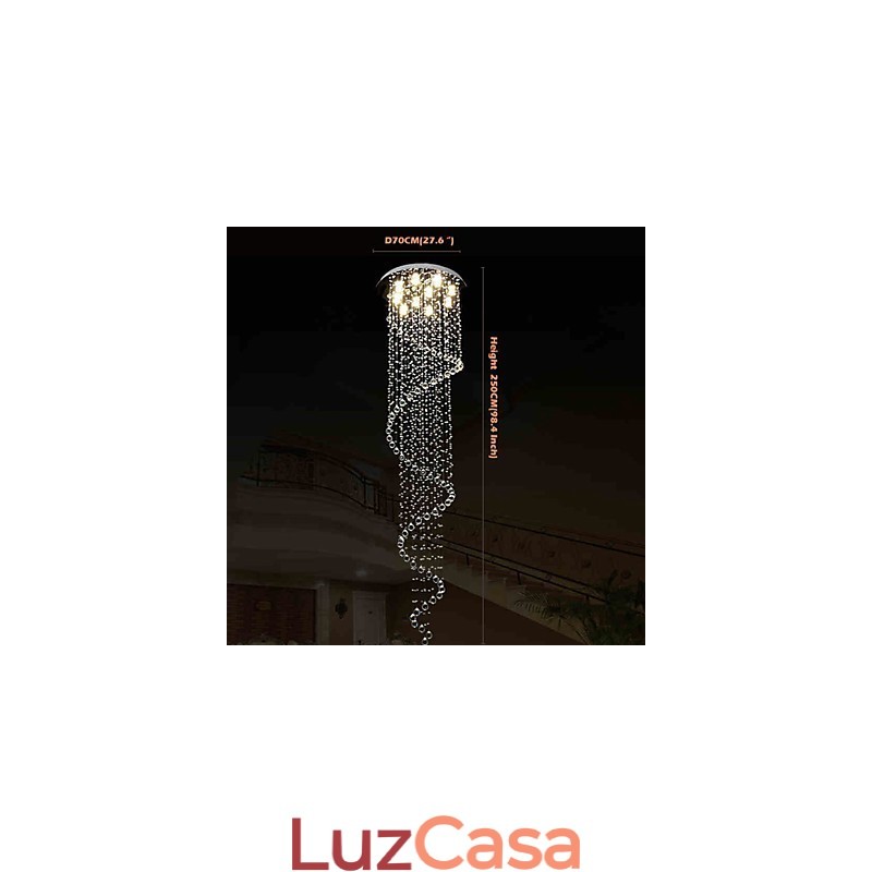 Lustre de cristal moderno com pingente de luz, luminárias de iluminação com espiral única D70CM H250CM