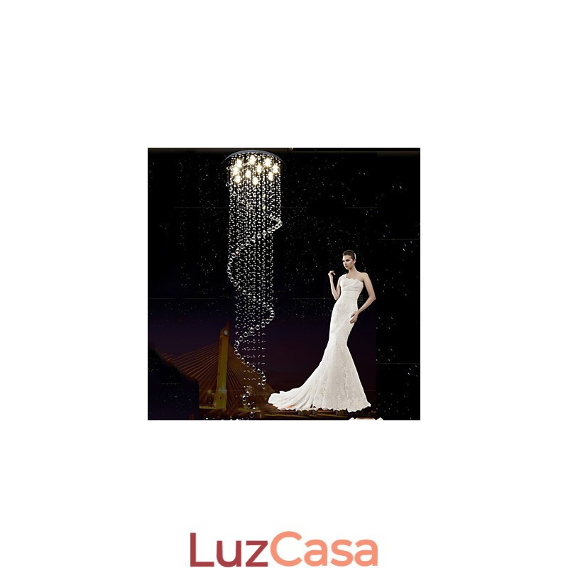 Lustre de cristal moderno com pingente de luz, luminárias de iluminação com espiral única D70CM H250CM