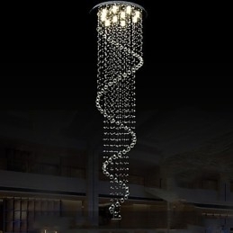 Lustre de cristal moderno com pingente de luz, luminárias de iluminação com espiral única D70CM H250CM