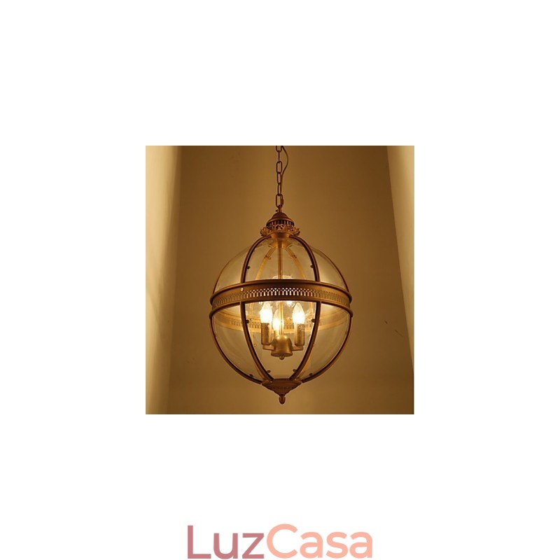 Lustre de Ferro Bronze Lâmpada Vidro