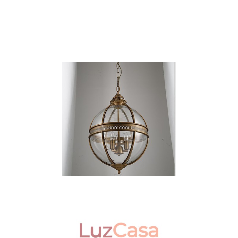 Lustre de Ferro Bronze Lâmpada Vidro