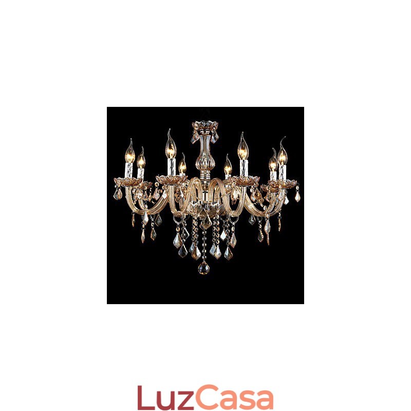 Lustre de Cristal de Luxo com Velas Cristal Âmbar