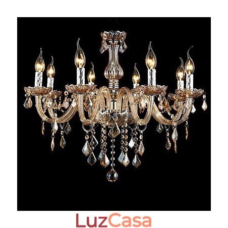 Lustre de Cristal de Luxo com Velas Cristal Âmbar Lustre de Cristal de Luxo com Velas Cristal Âmbar