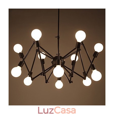 Lustre American Loft Black Lights Iron Spider com 12 cabeças