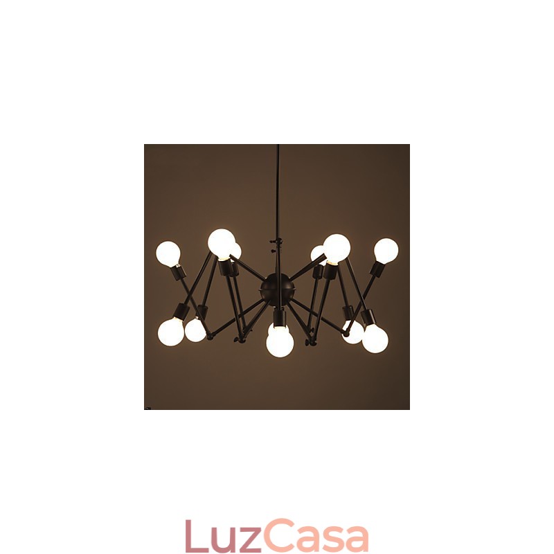 Lustre American Loft Black Lights Iron Spider com 12 cabeças