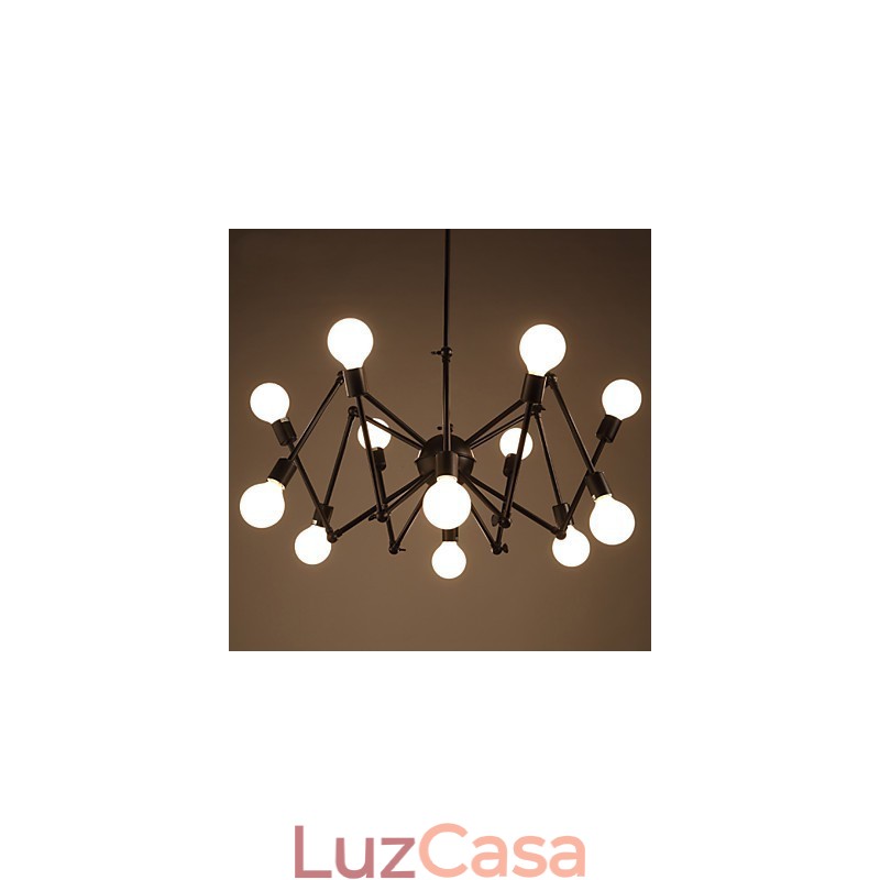 Lustre American Loft Black Lights Iron Spider com 12 cabeças
