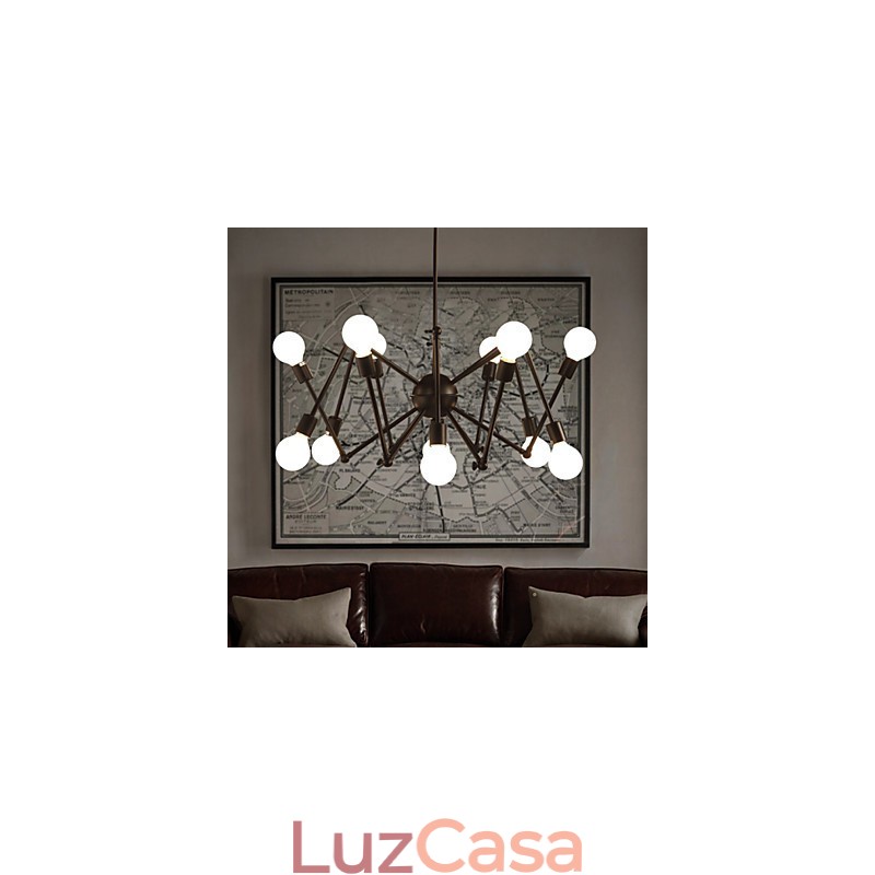 Lustre American Loft Black Lights Iron Spider com 12 cabeças