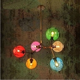 Lustre pendente de vidro colorido com 6 lâmpadas