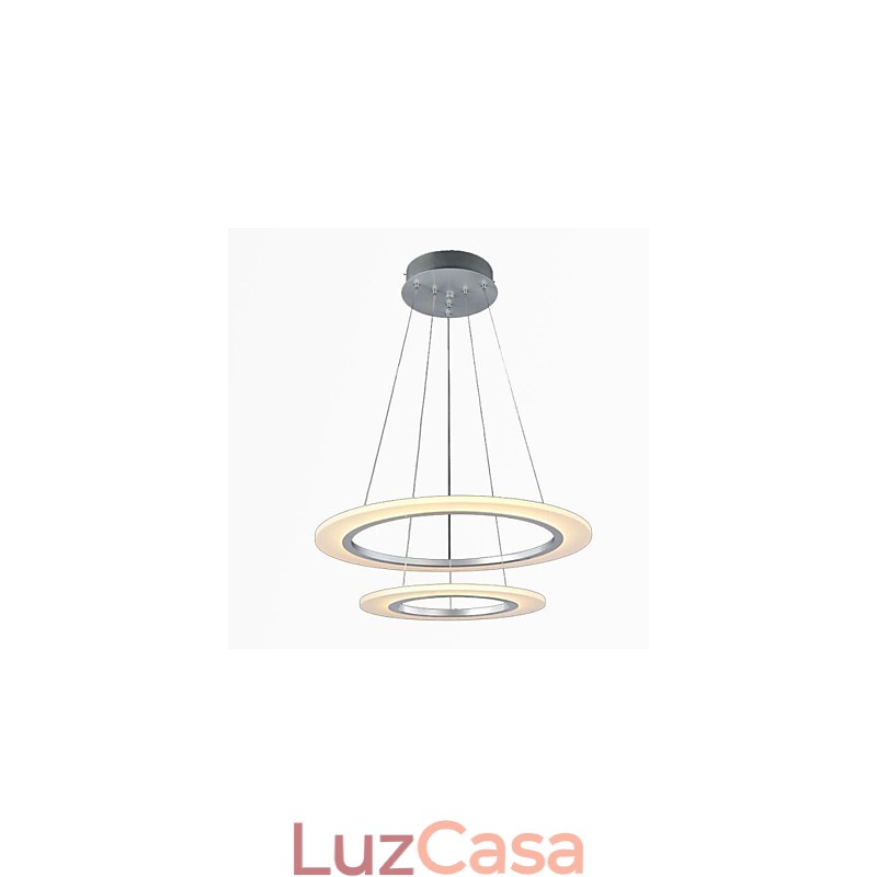 Luminária pendente moderna de teto com lustre e 2 anéis