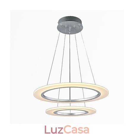 Luminária pendente moderna de teto com lustre e 2 anéis Luminária pendente moderna de teto com lustre e 2 anéis