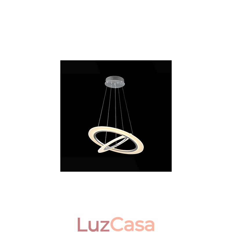 Luminária pendente moderna de teto com lustre e 2 anéis