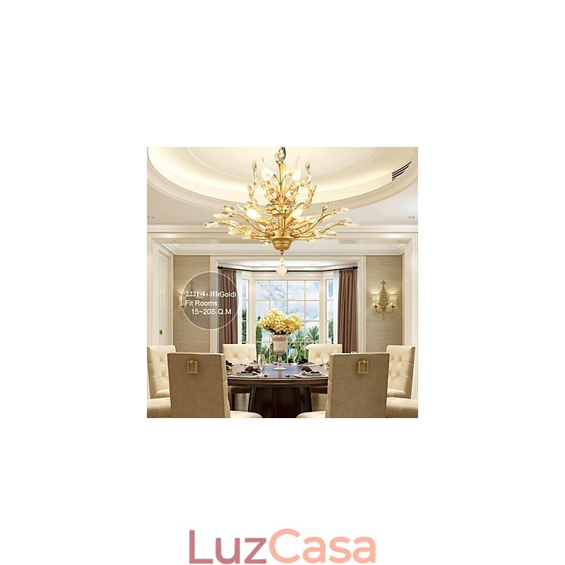 Vintage Crystal Flush Mount 7 Luzes Pintura de Metal Preto OU Dourado