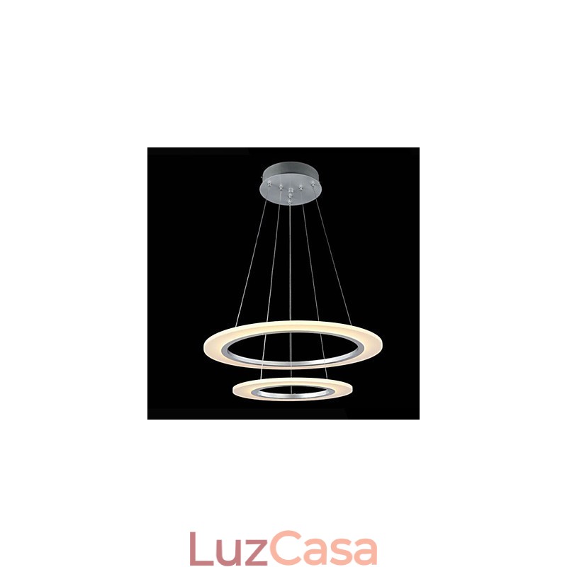 Luminária pendente moderna de teto com lustre e 2 anéis
