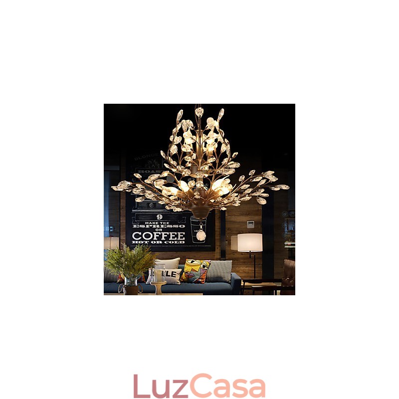 Vintage Crystal Flush Mount 7 Luzes Pintura de Metal Preto OU Dourado