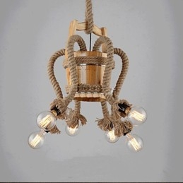 Lustre de barril de madeira Lâmpada criativa
