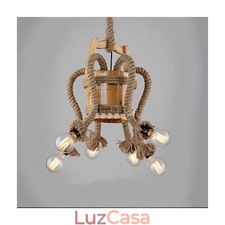 Lustre de barril de madeira Lâmpada criativa Lustre de barril de madeira Lâmpada criativa