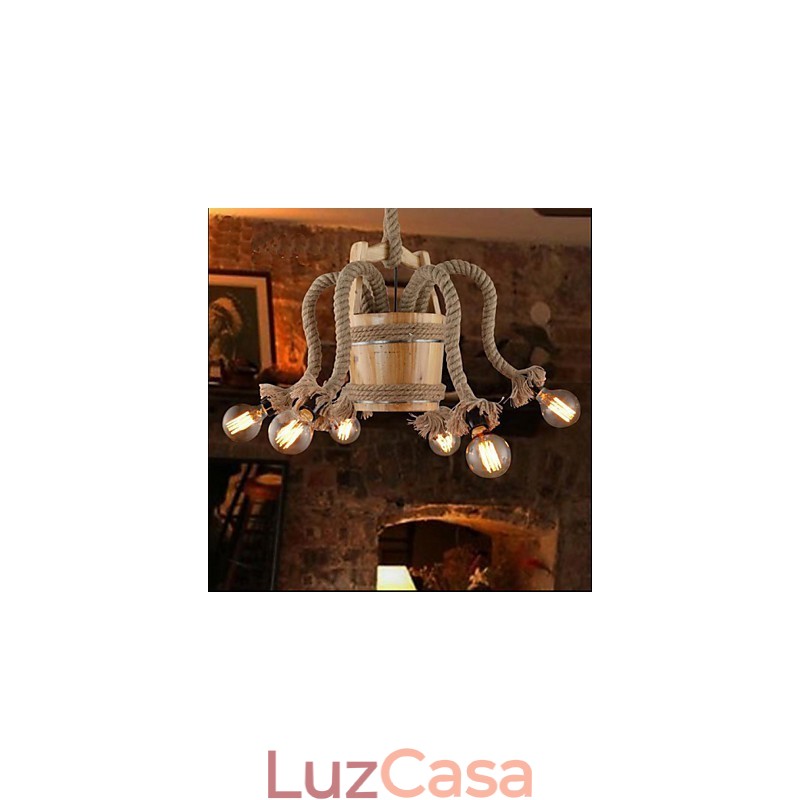 Lustre de barril de madeira Lâmpada criativa