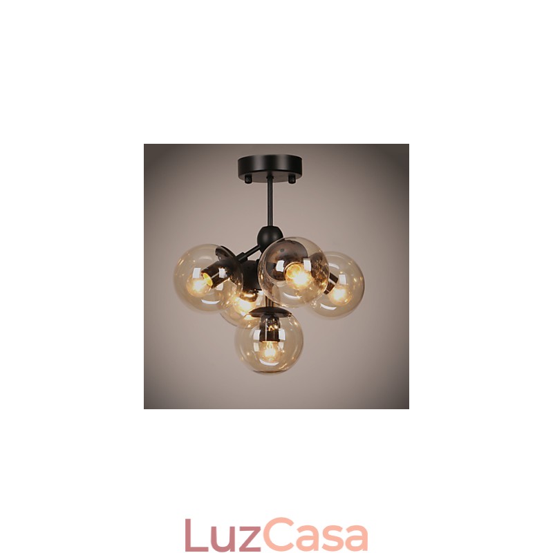 Lustre 5 Luzes Bola De Vidro Luzes Retro Ao Ar Livre Garagem Metal
