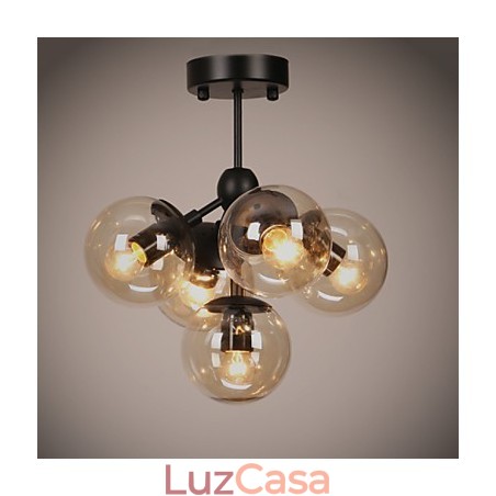 Lustre 5 Luzes Bola De Vidro Luzes Retro Ao Ar Livre Garagem Metal