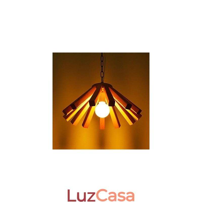 Luminária pendente retrô de madeira e bambu