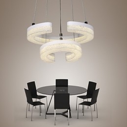 Luminária pendente de cristal em forma de letra "C" Luminária moderna com dois anéis